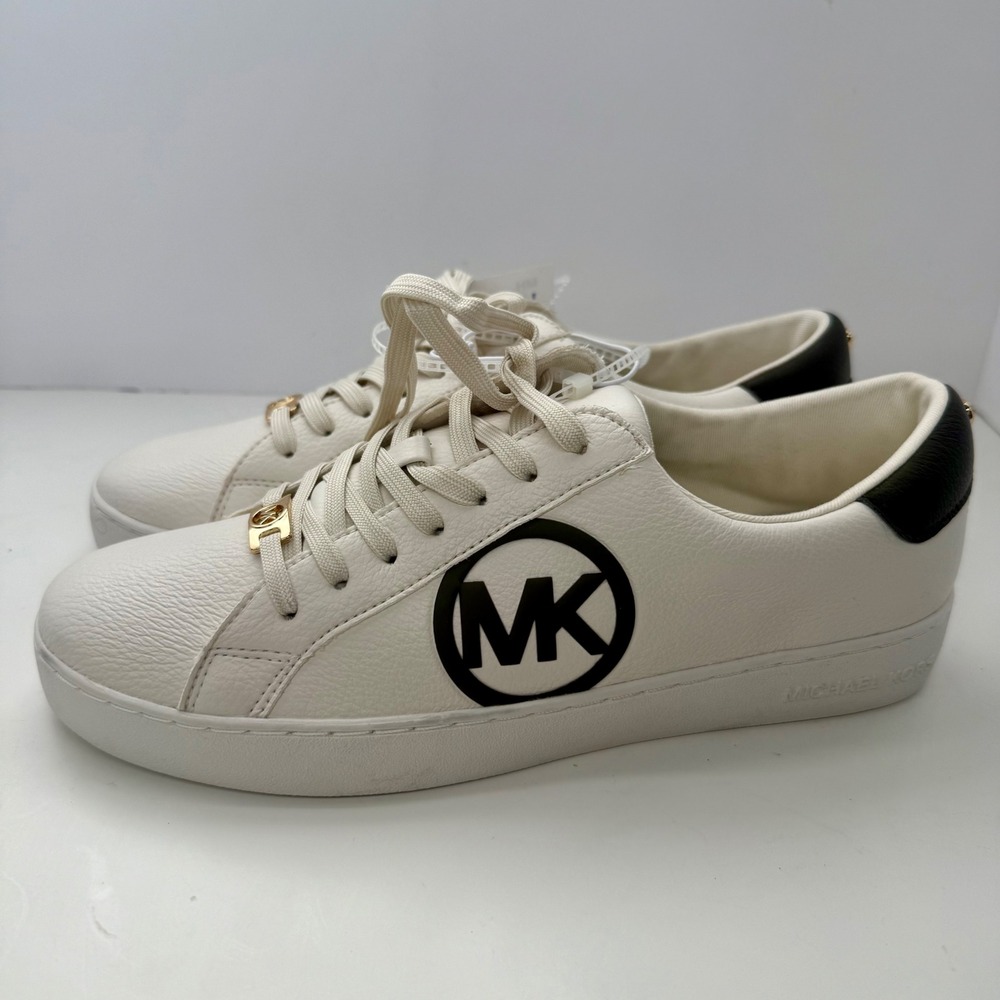Michael Kors MK Faux Leather Sneakers White Dark Green Trim Women's Size 10 NEW - Picture 3 of 9